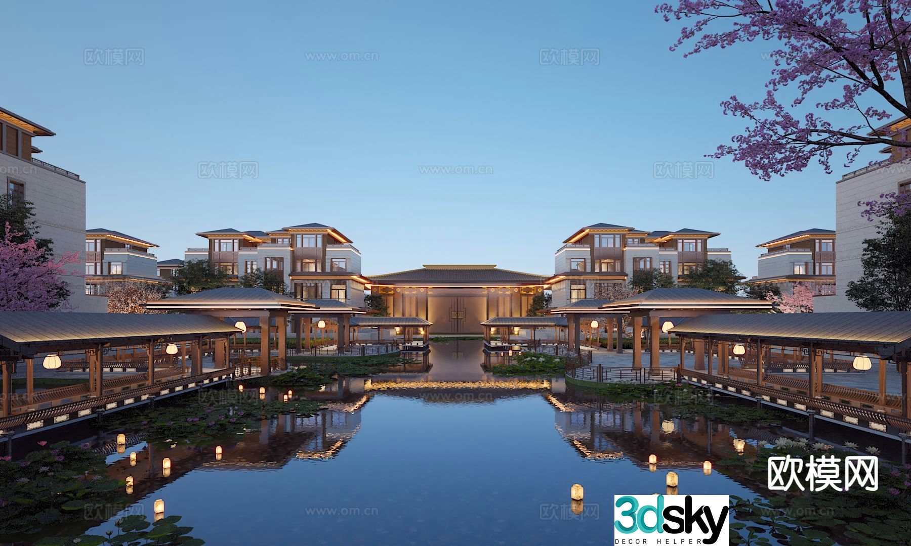 Community landscape corridor landscape night view 3D model