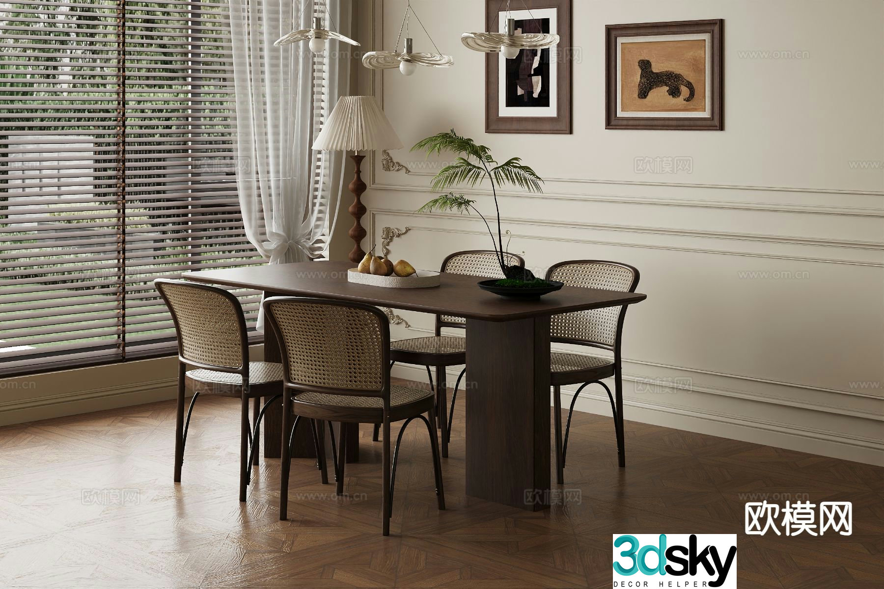 Medieval style dining table and chairs bar dining table 3D model