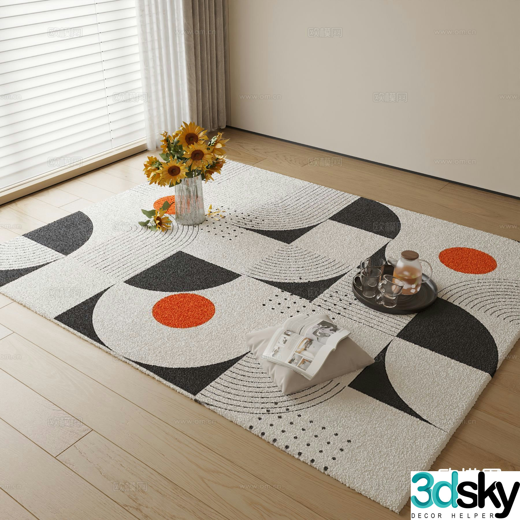 Modern carpet square rug 3d model