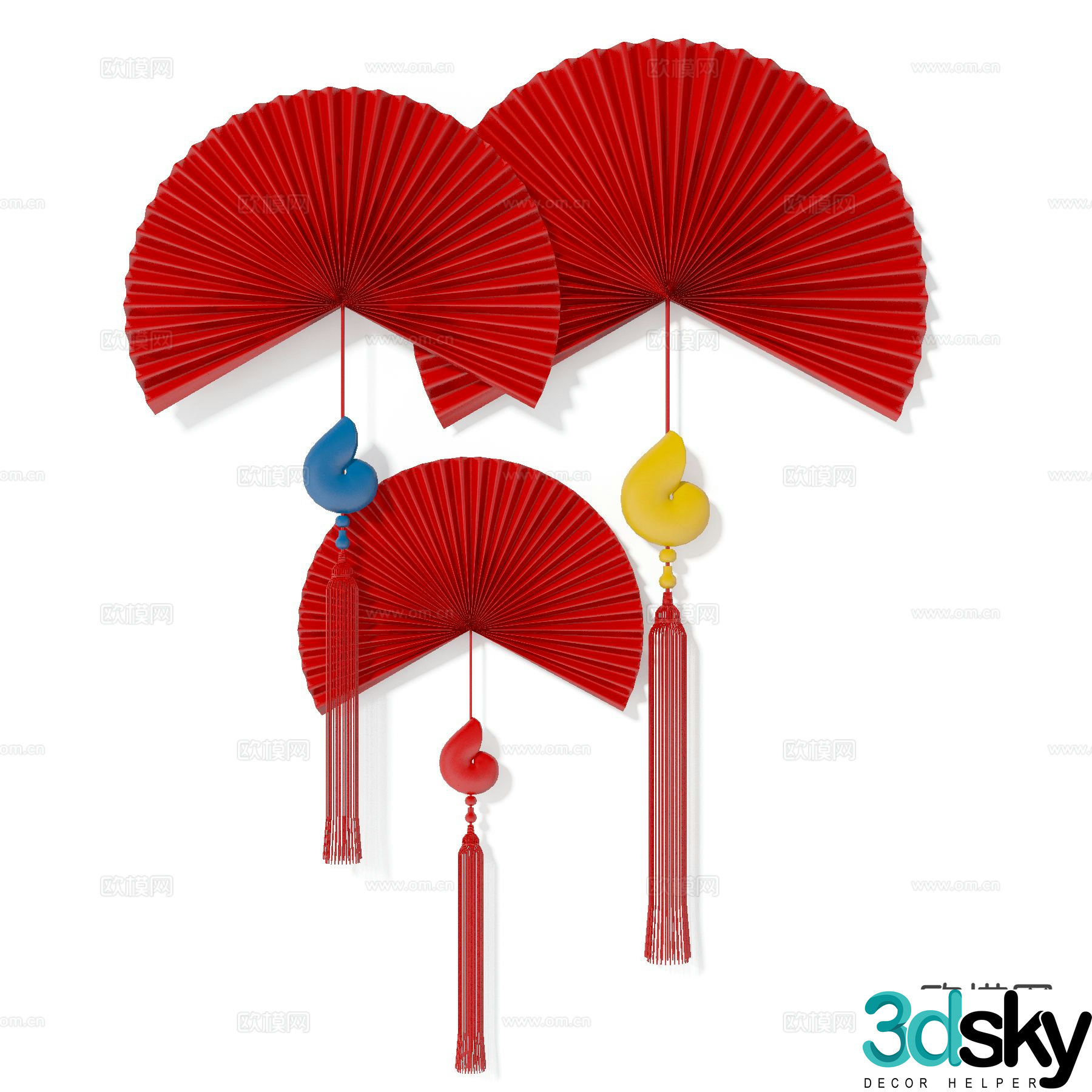 Chinese folding fan pendant wall decoration fan hanging decoration 3d model