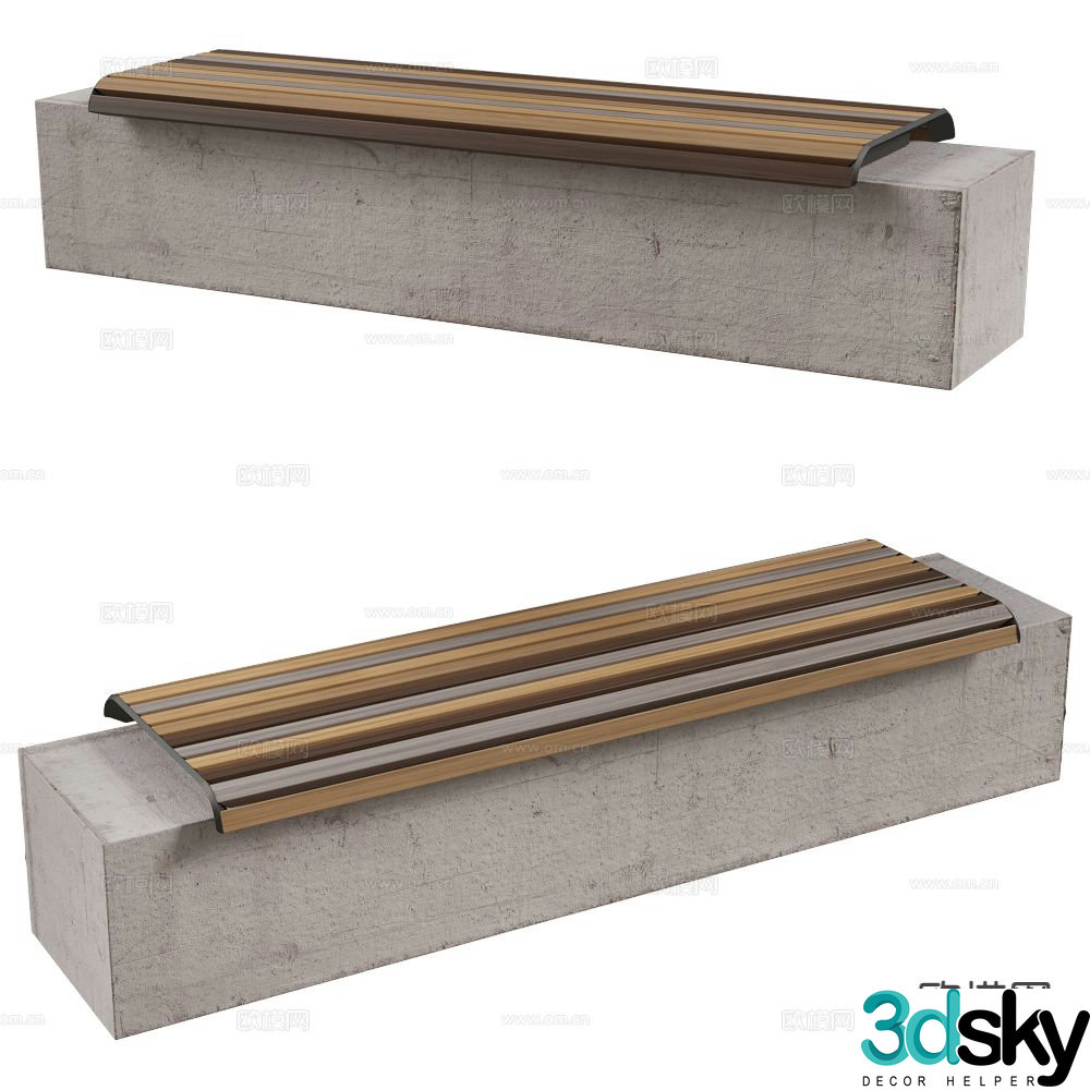 MmcitÃ© public seating bench outdoor bench 3d model
