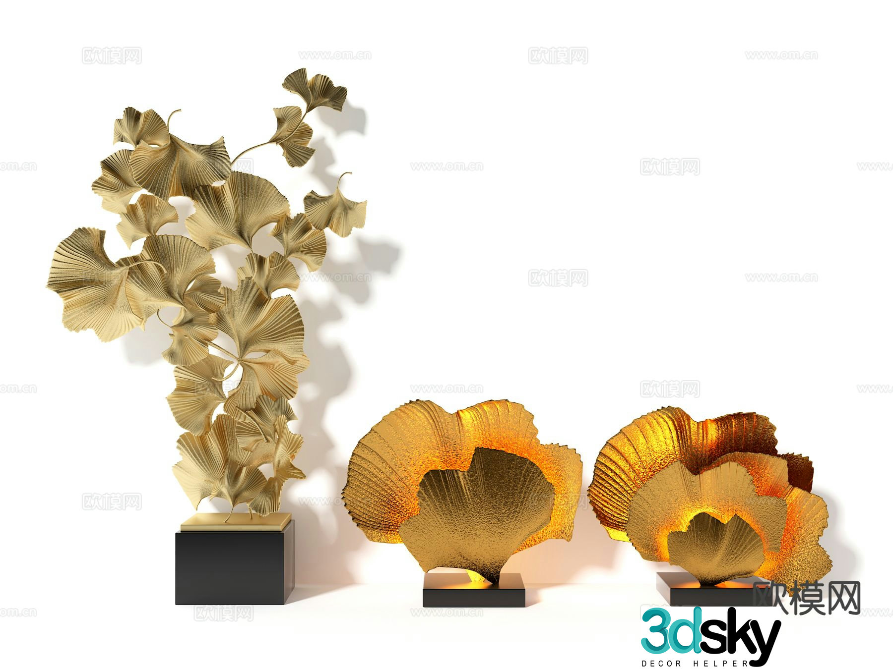 Chinese ginkgo leaf ornaments 3D model