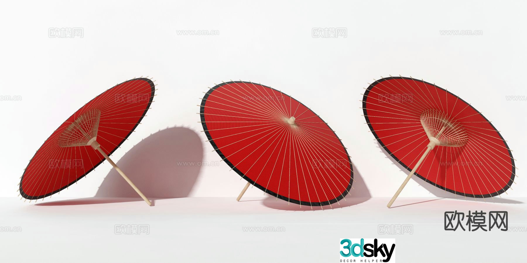 Chinese style red bamboo paper umbrella oil paper umbrella 3d model