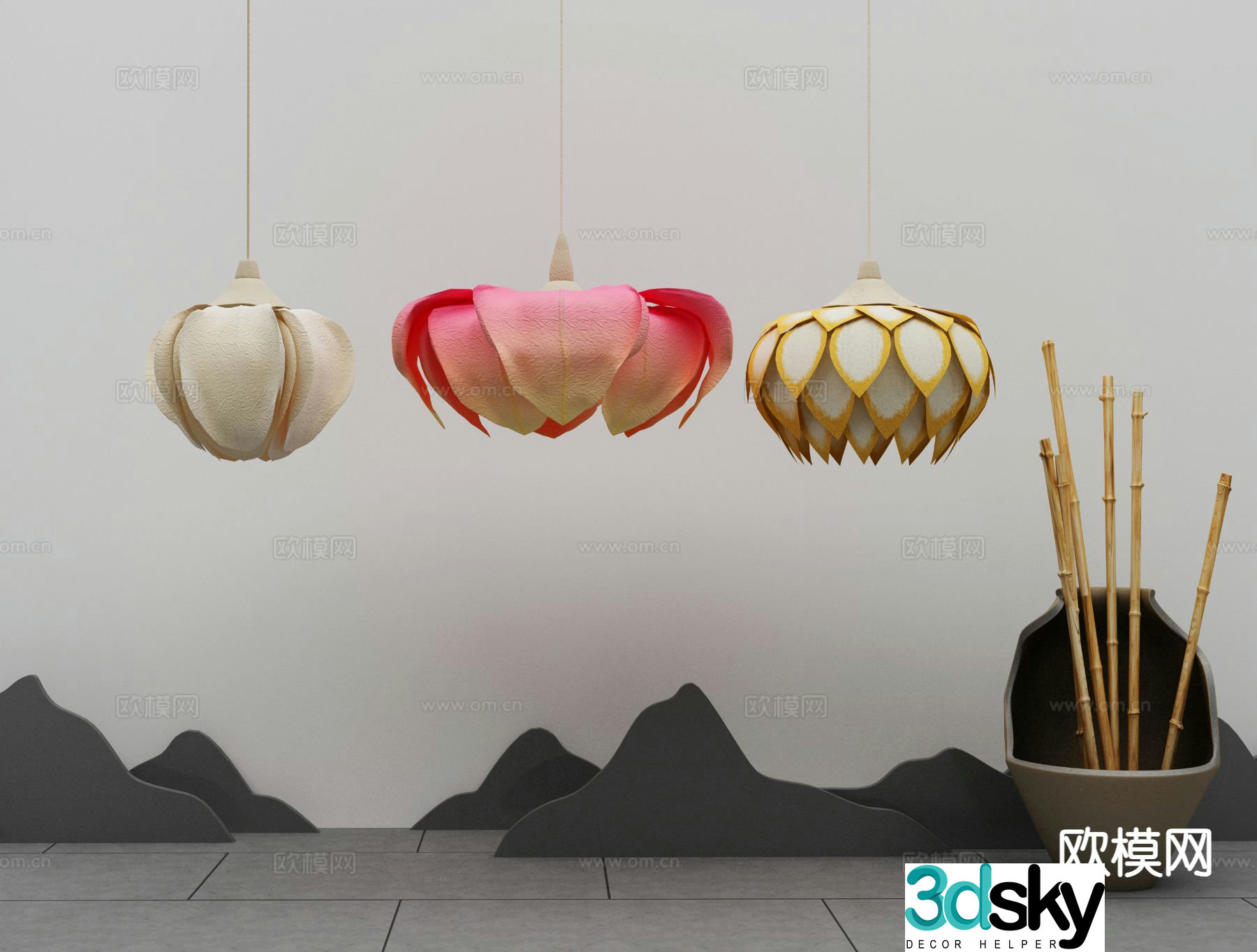 New Chinese style chandelier lotus chandelier 3d model