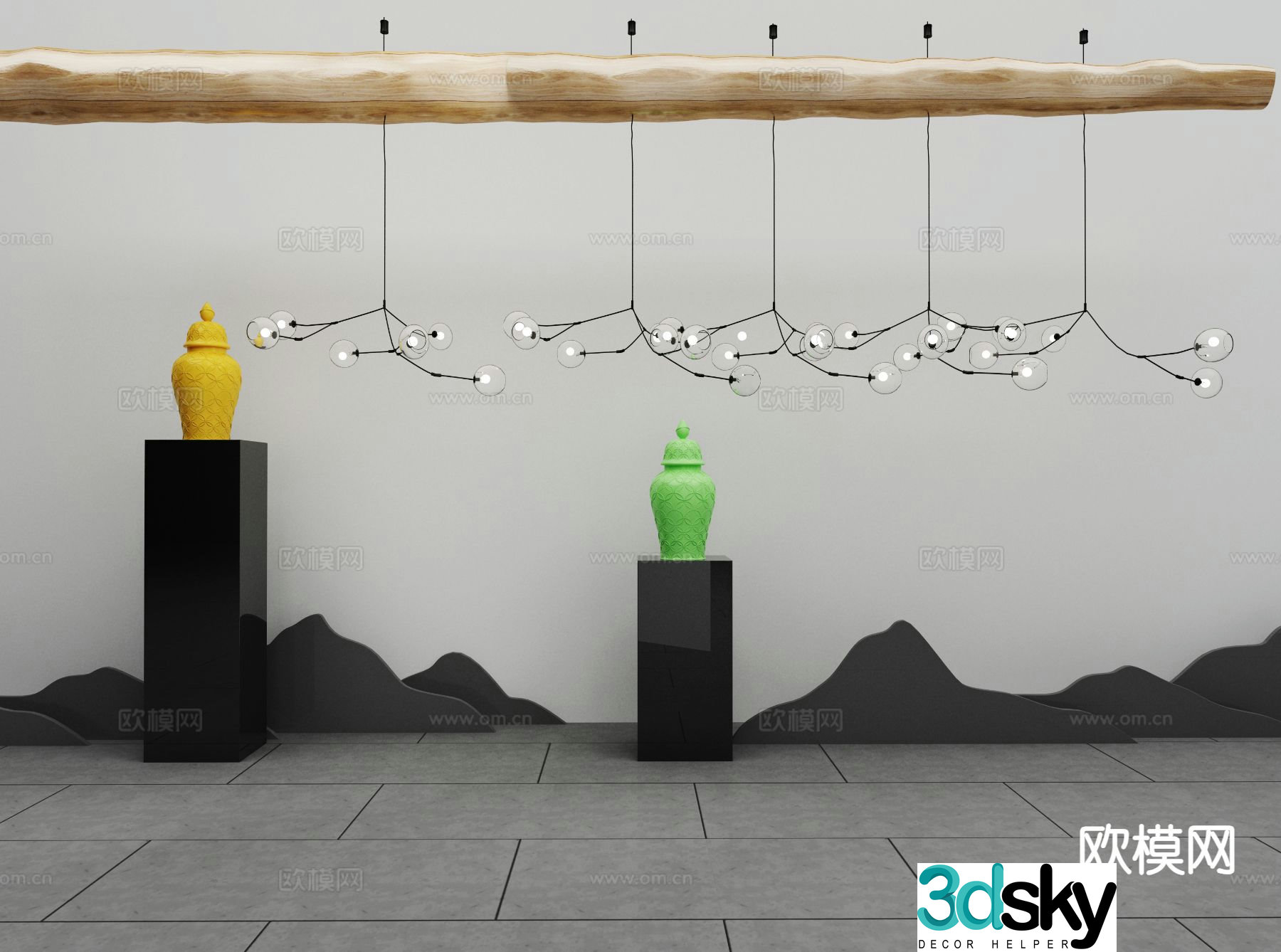 New Chinese style chandelier glass chandelier 3d model