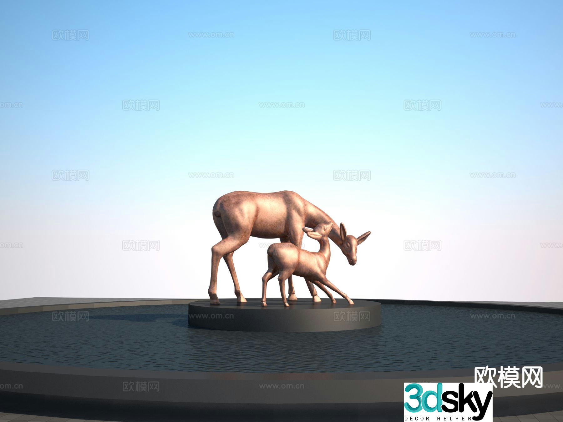Big and small deer sculpture animal sculpture 3d model