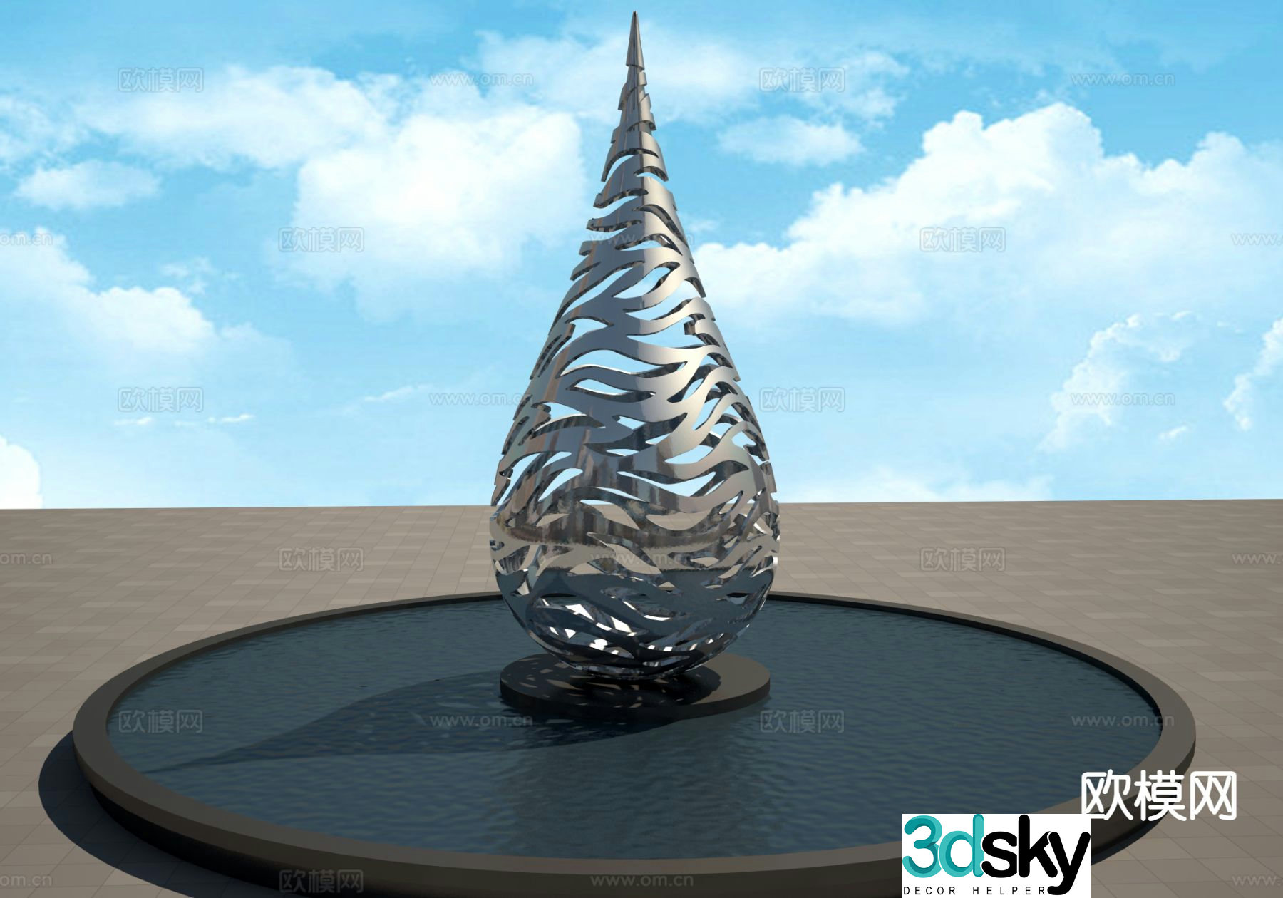 Water drop sculpture square sculpture 3d model