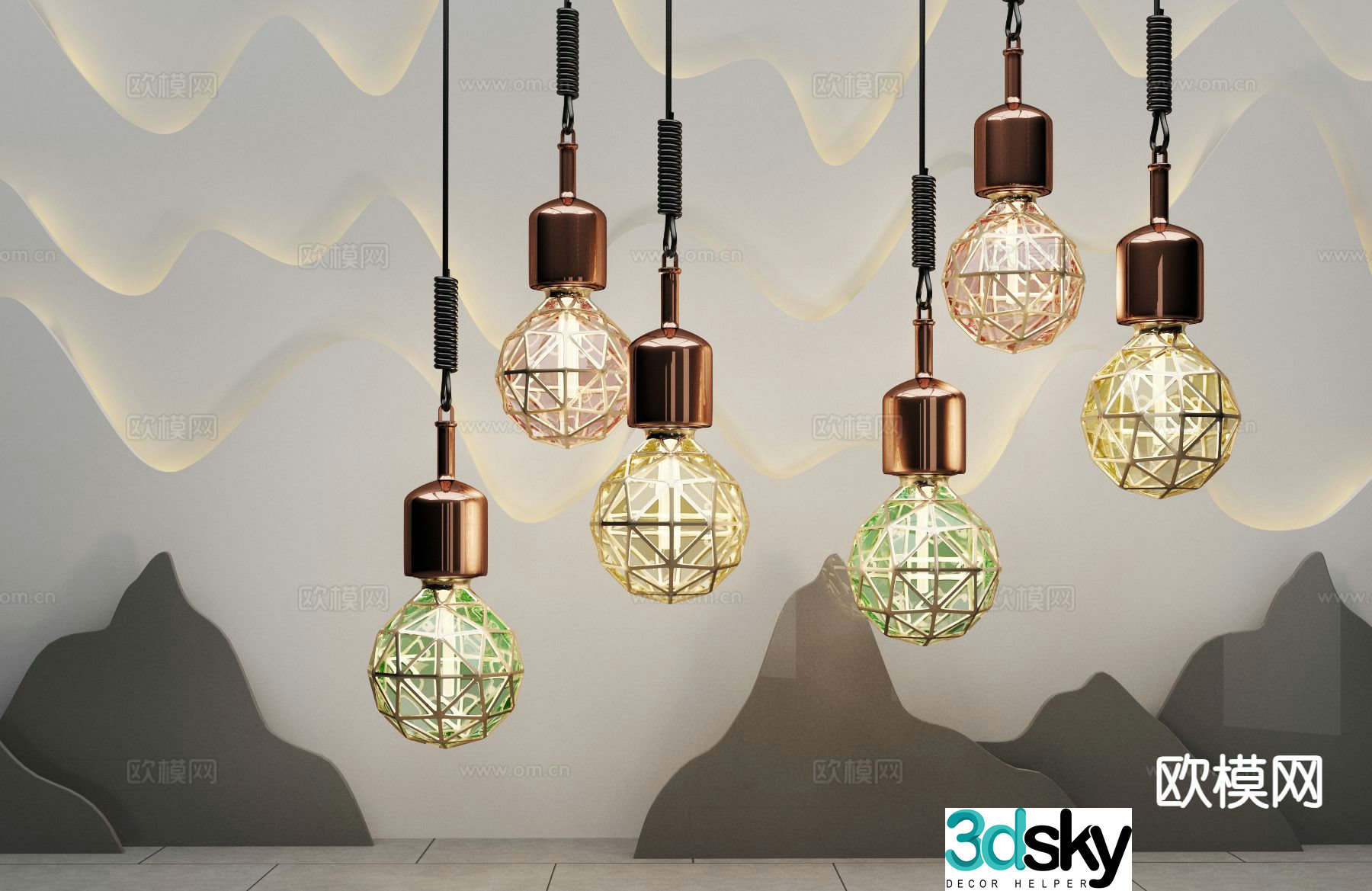 New Chinese style chandelier glass chandelier 3d model
