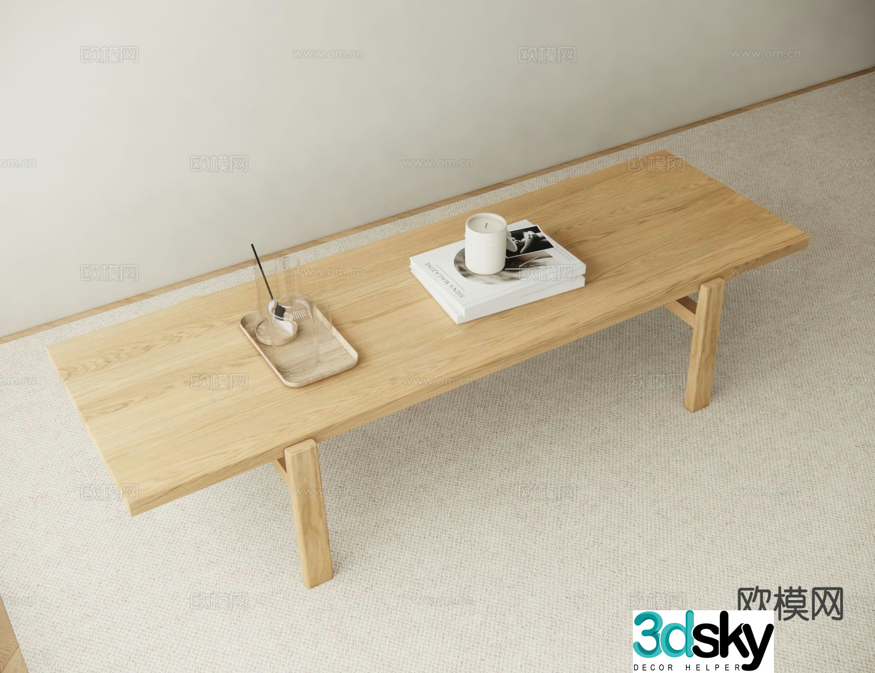 Log style coffee table long coffee table 3d model