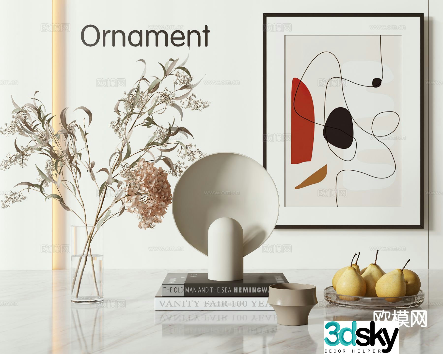 Modern tableware books vase 3d model