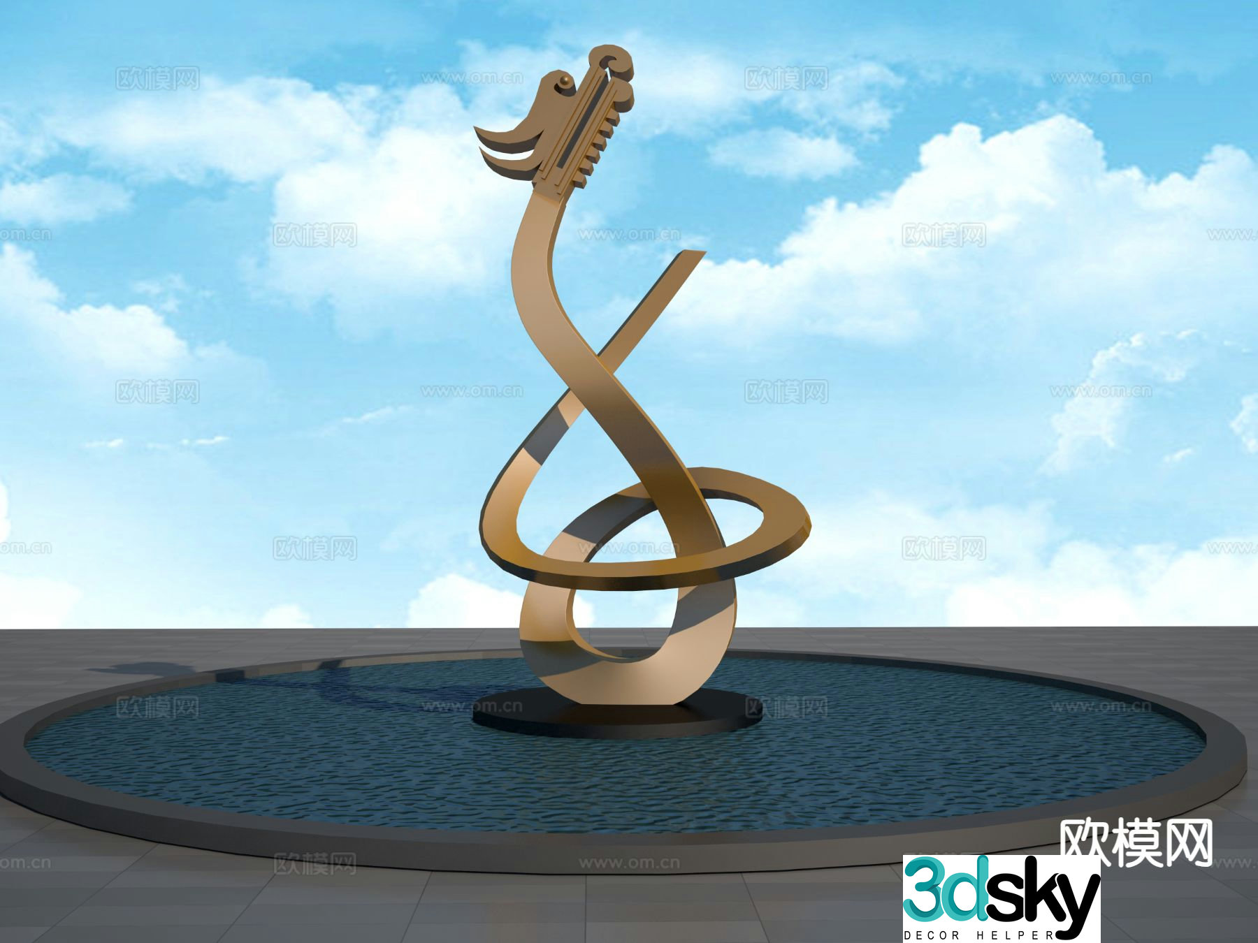 Streamer Dragon Sculpture Landscape Sculpture 3D Model