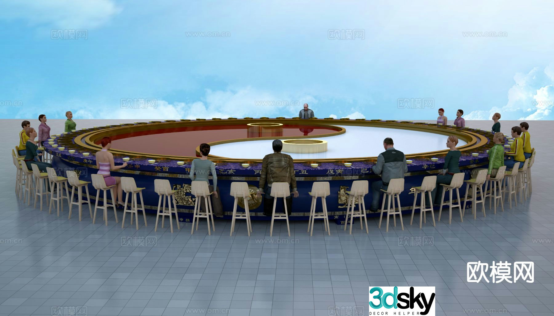 Art Hot Pot Round Table Outdoor Sculpture 3D Model
