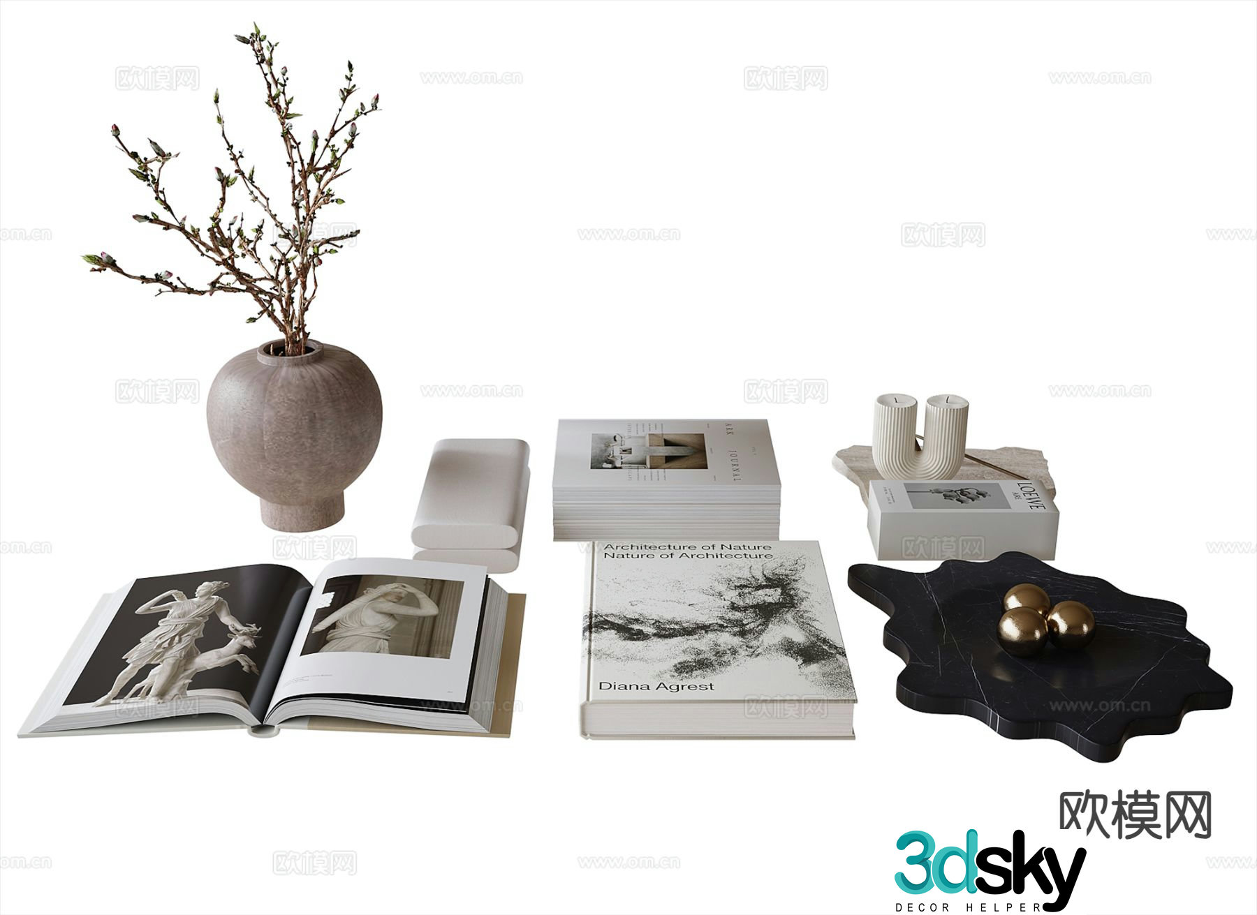 Modern tableware books vase 3d model