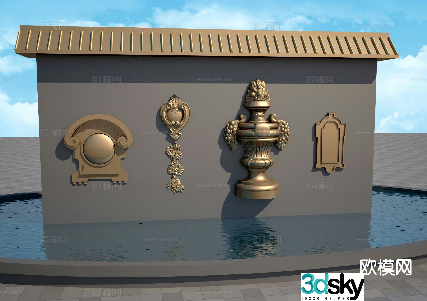 European relief sculpture landscape 3d model