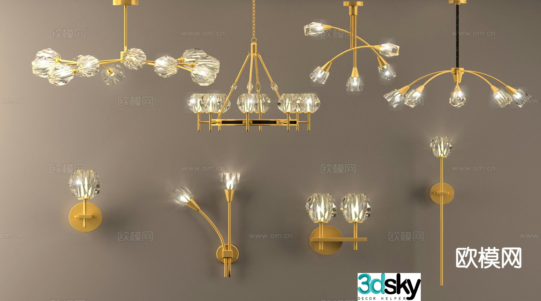 Light luxury chandelier wall lamp crystal lamp 3d model