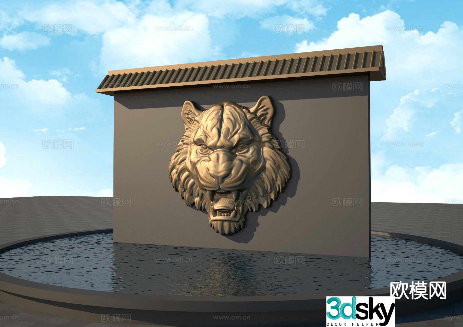 Tiger head relief landscape wall 3D model