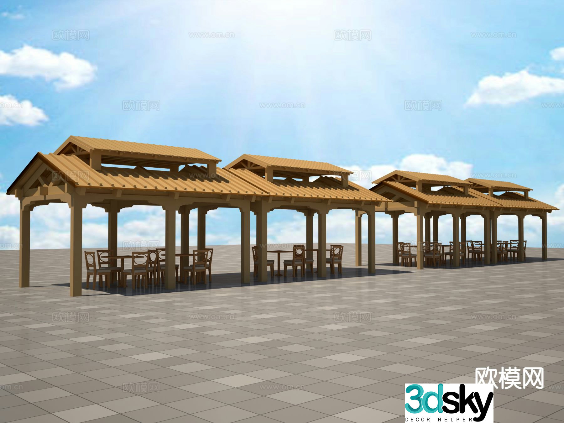 Ancient building gallery landscape gallery pavilion gallery 3D model