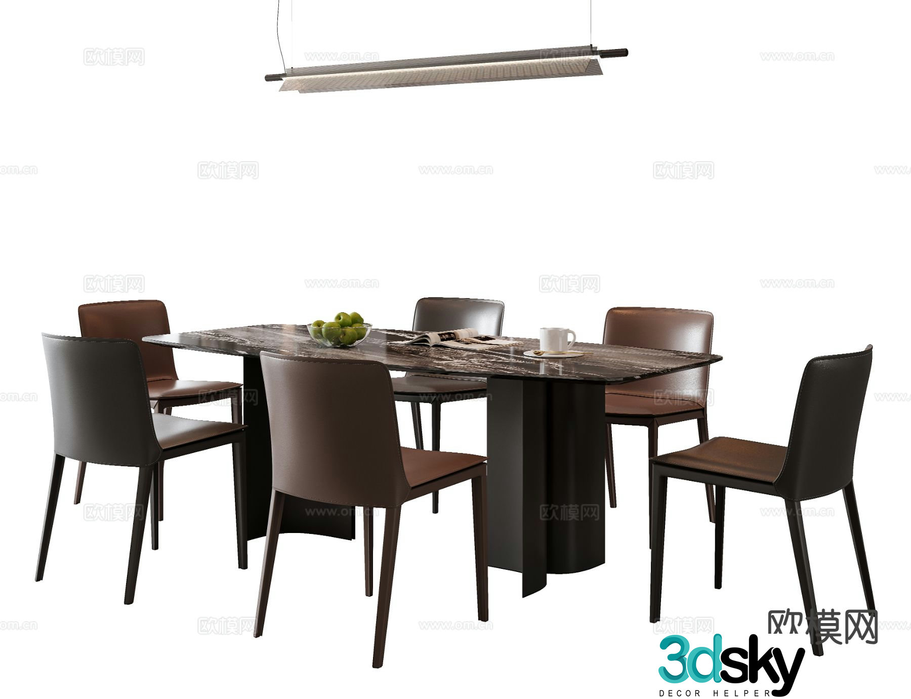 Italian dining table and chairs marble dining table 3d model