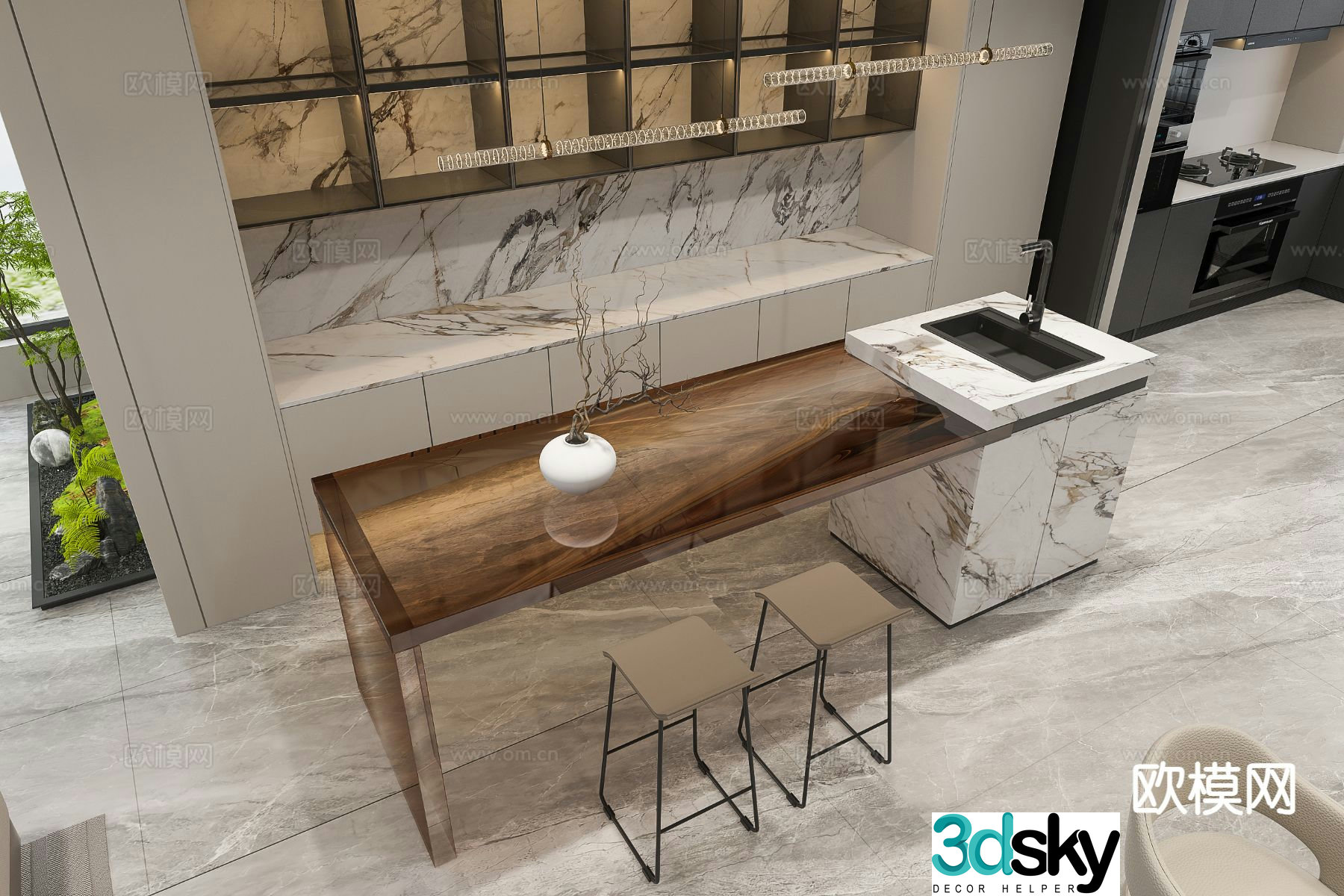 Light luxury bar Nakashima bar 3D model
