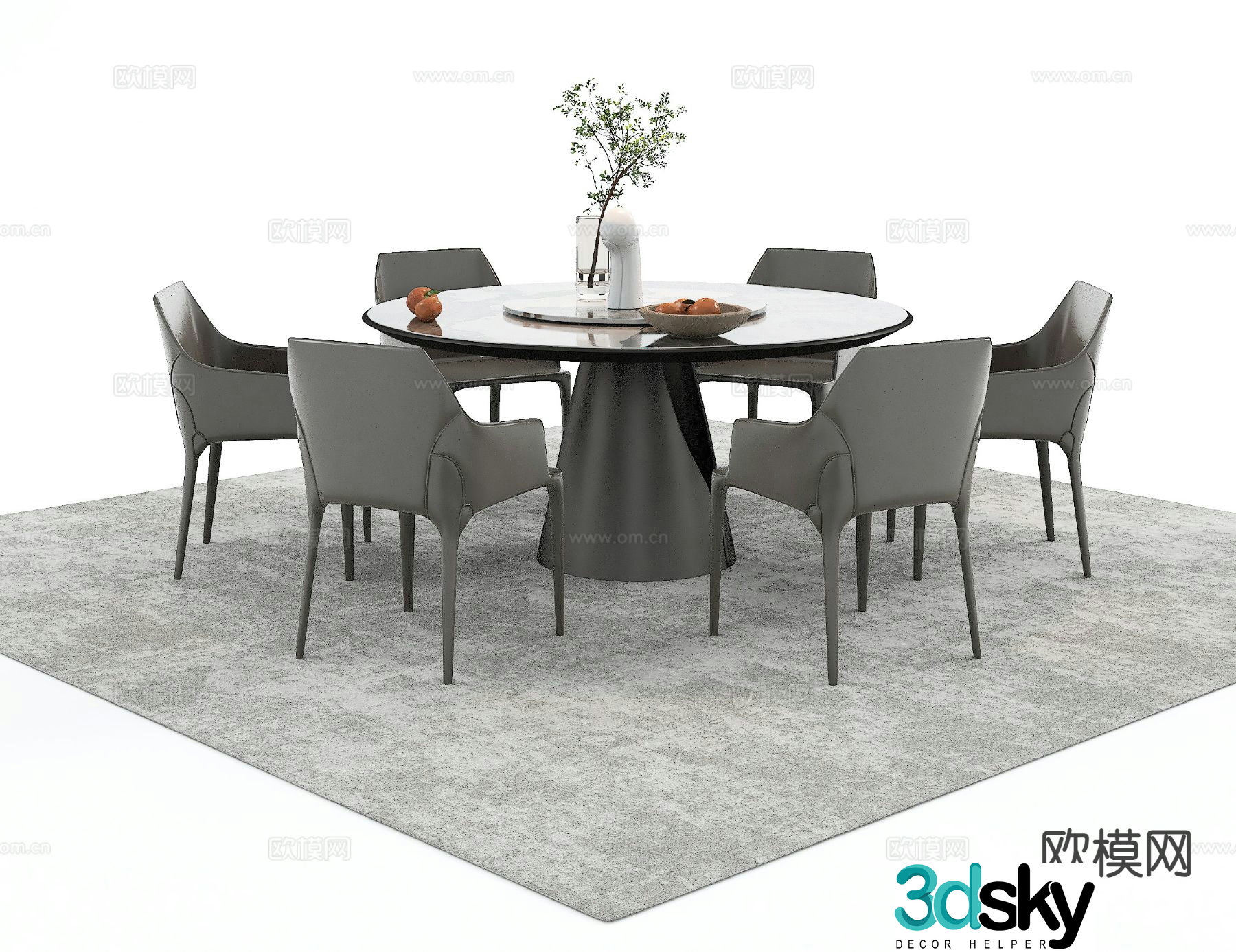 Modern dining table and chairs round dining table 3d model