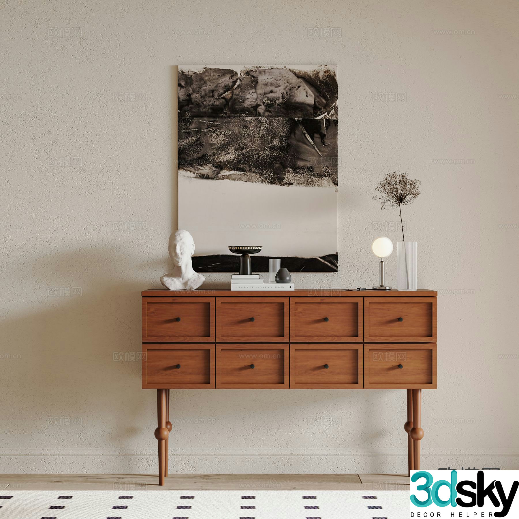 Medieval style entrance cabinet Duanjing cabinet 3D model