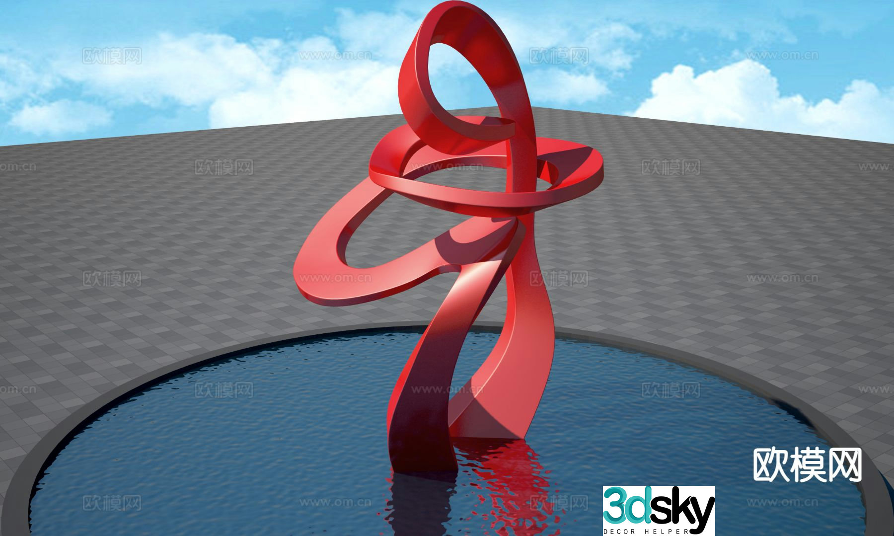 Red ribbon sculpture landscape sculpture 3d model