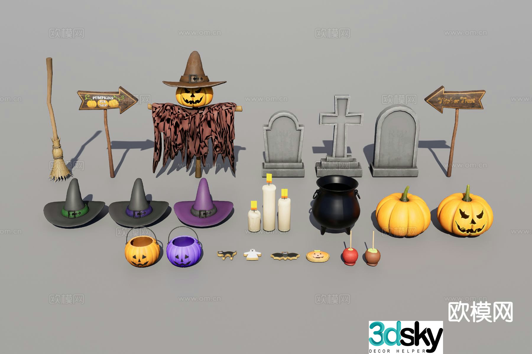 Halloween decorations props hats candlestick lamp 3d model