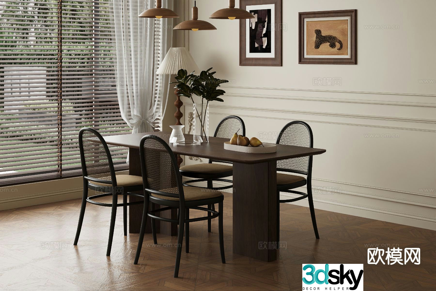 Medieval style dining table and chairs bar dining table 3D model