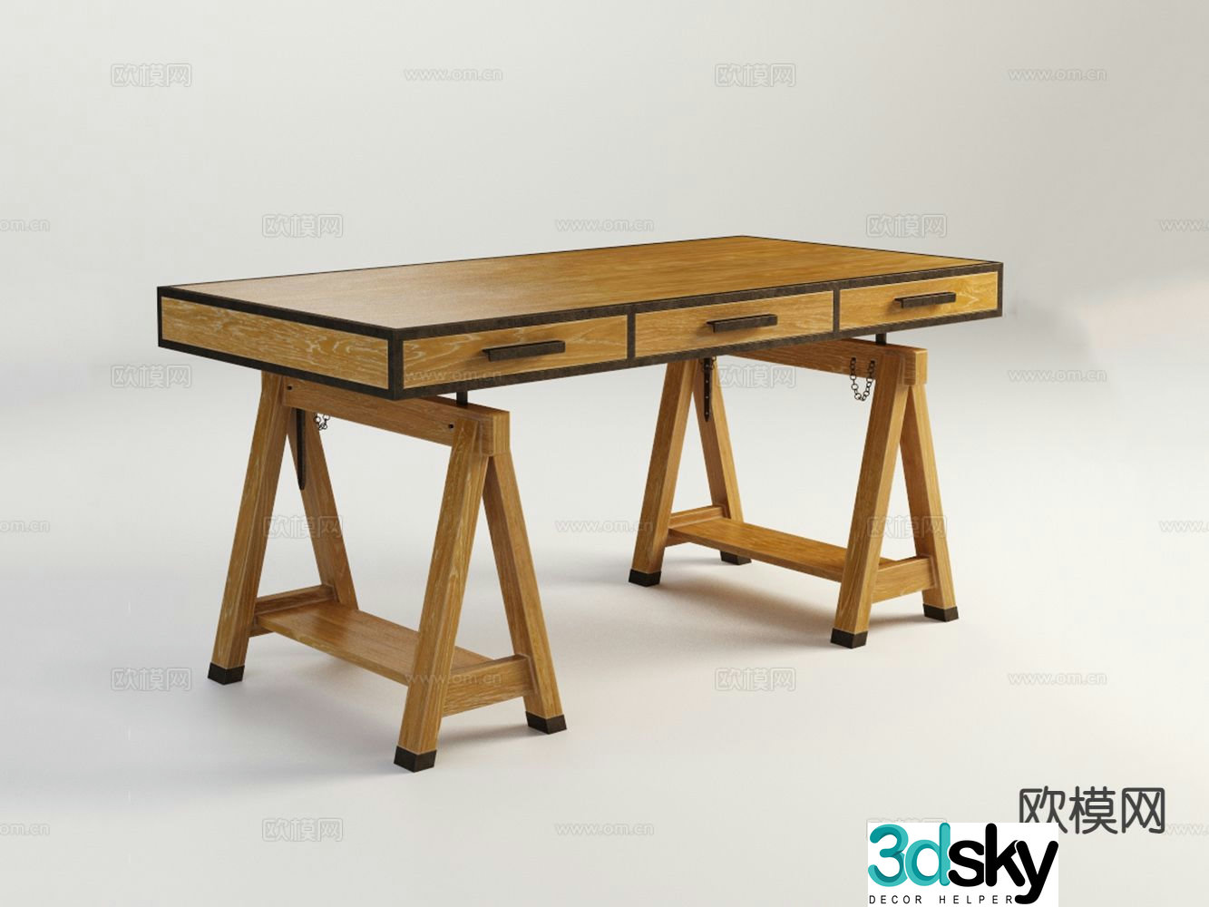 American desk study table computer desk 3d model