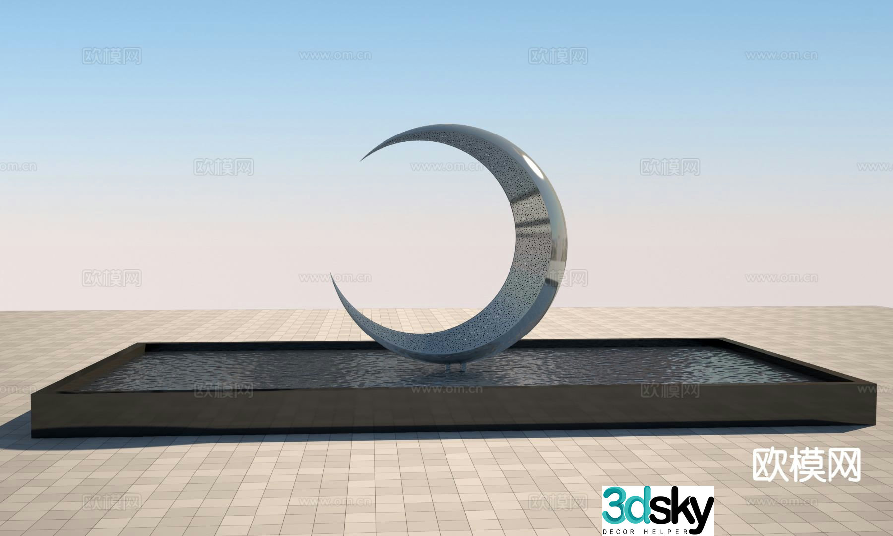 Moon sculpture square sculpture 3d model