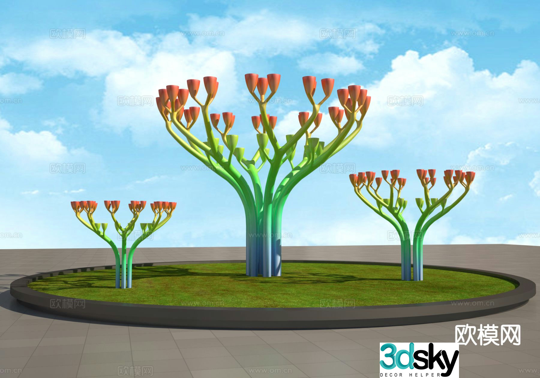 Painted tree sculpture landscape sculpture 3d model