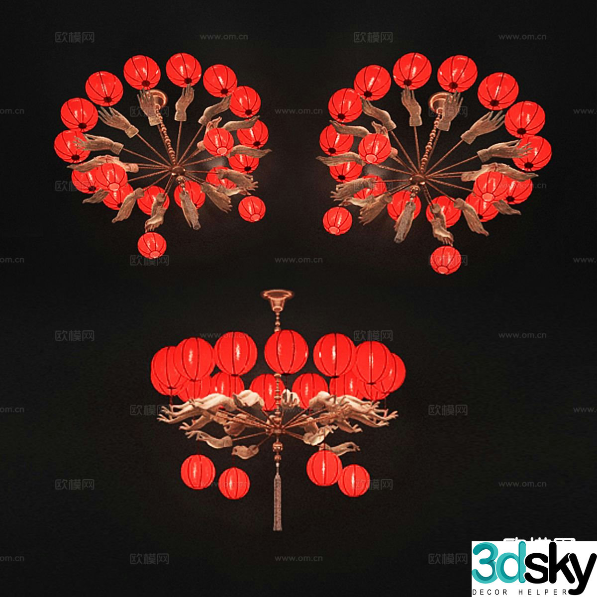 Chinese style chandelier hall chandelier 3d model