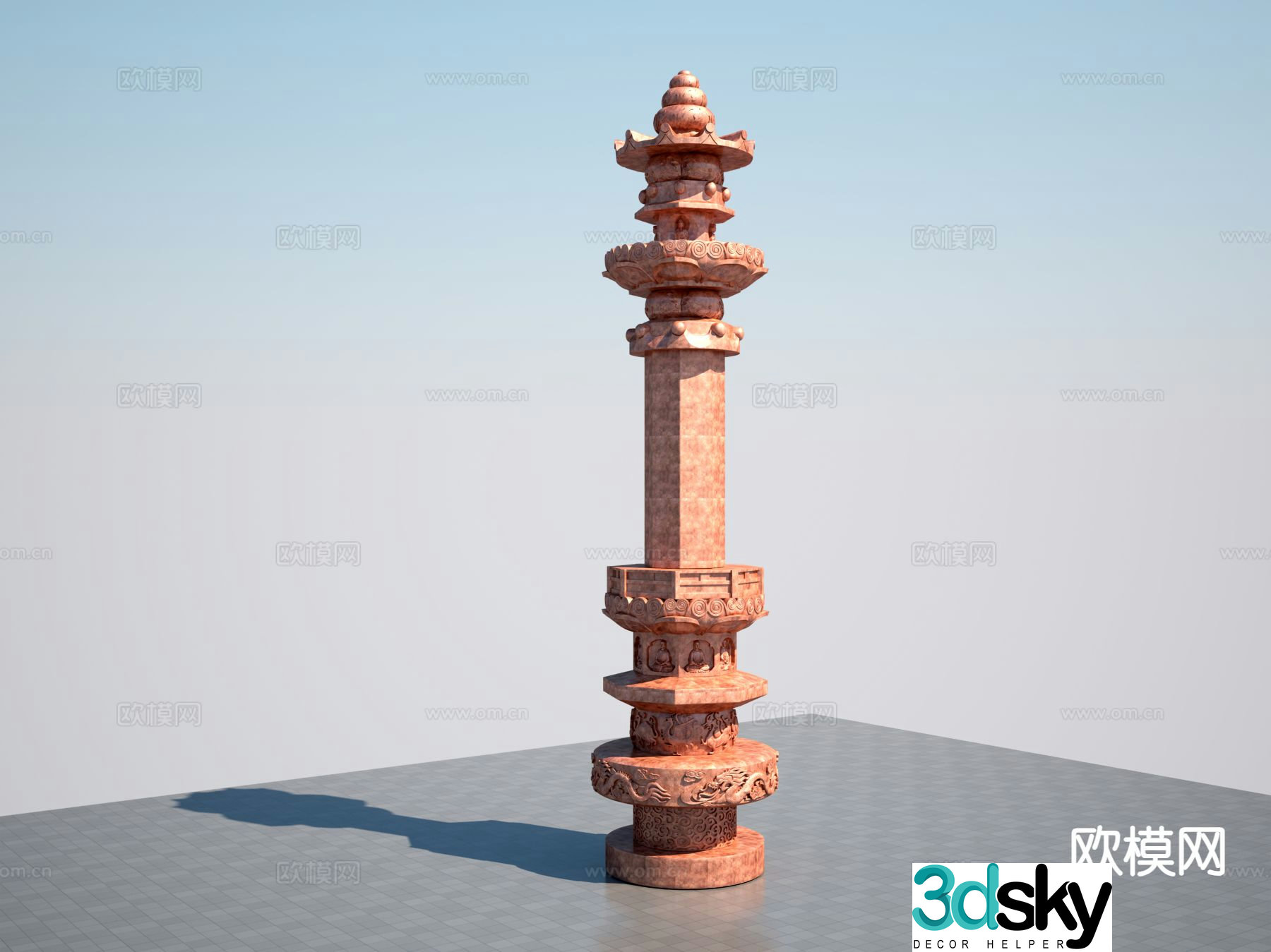 Ancient pagoda sutra building sculpture 3D model