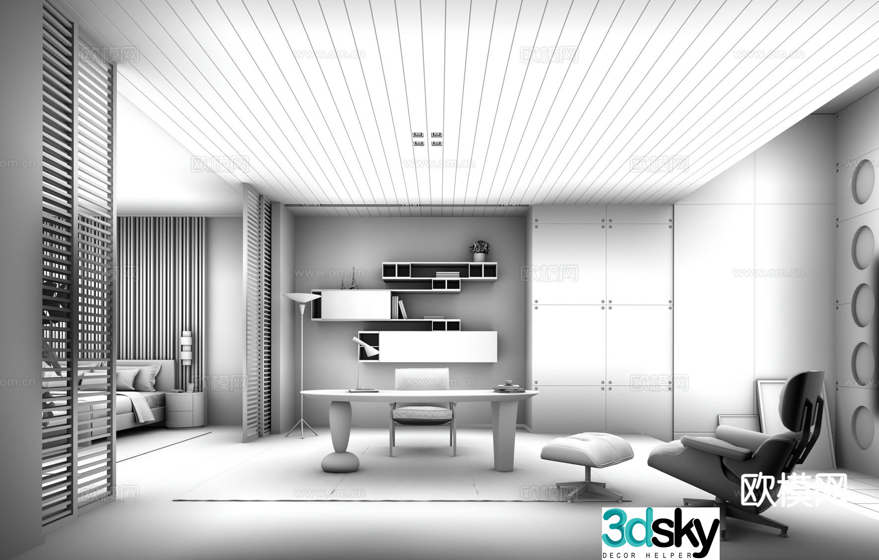 Modern study room 3d model