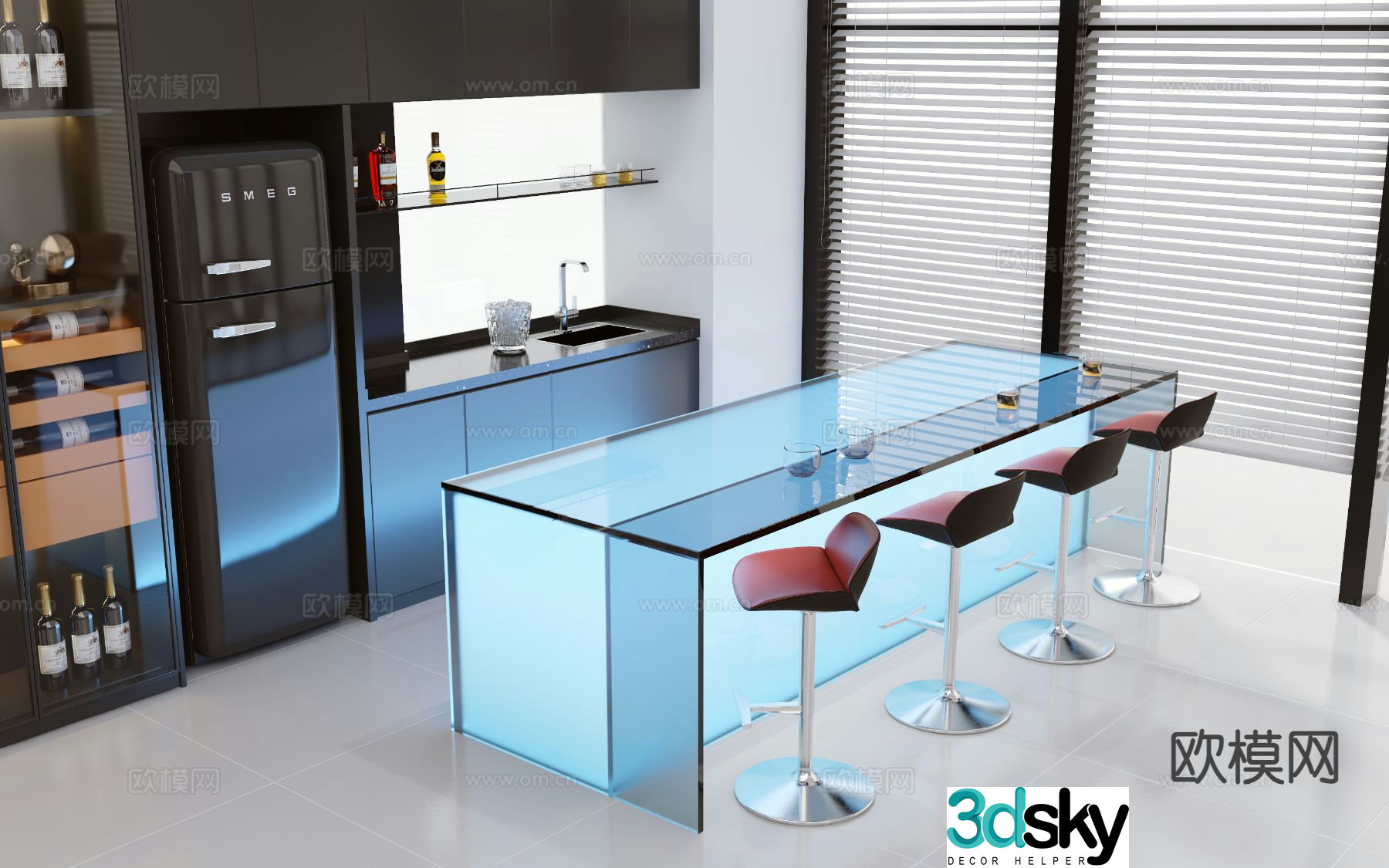 Acrylic island bar 3D model