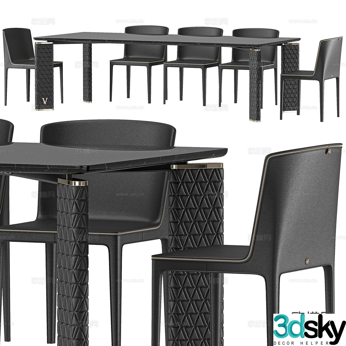 Italian long dining table and chairs 3D model