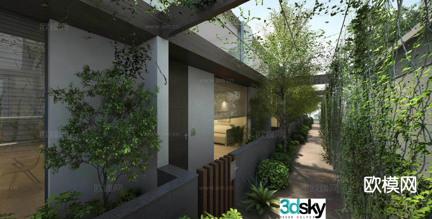 Modern villa landscape courtyard landscape 3d model