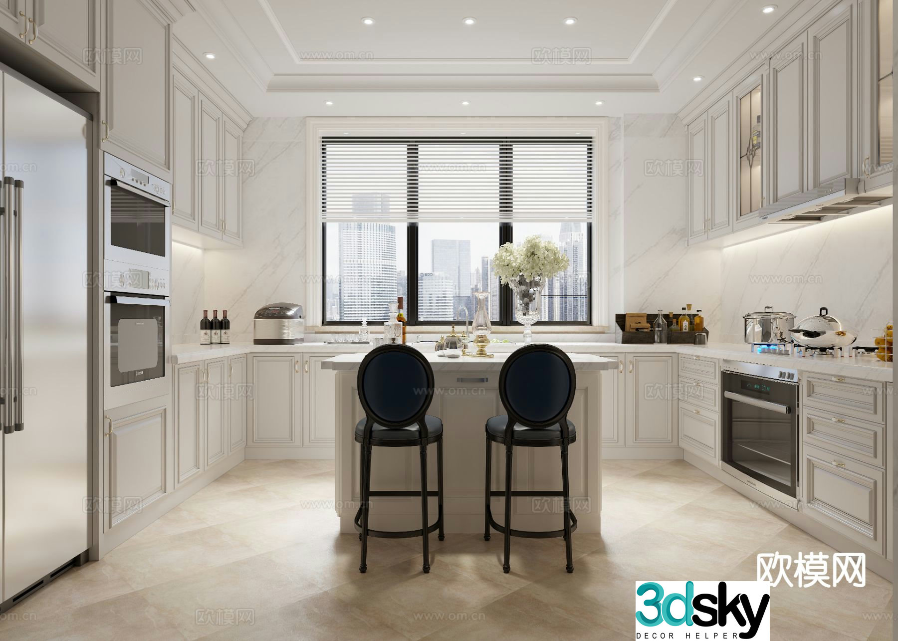 American villa kitchen island kitchen 3d model