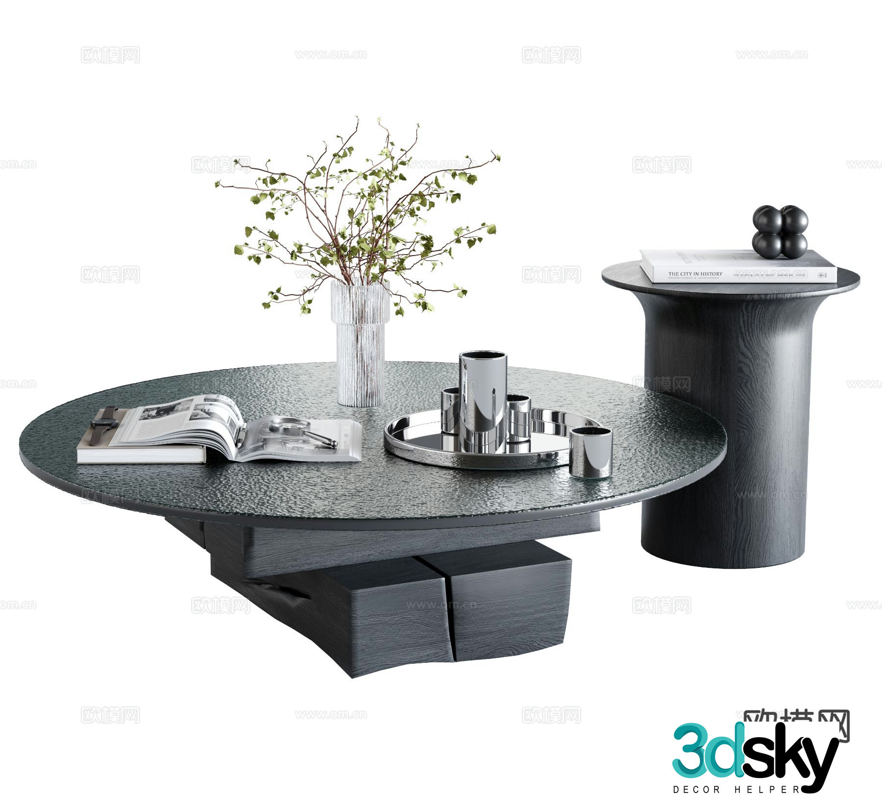 Modern double coffee table round coffee table 3d model