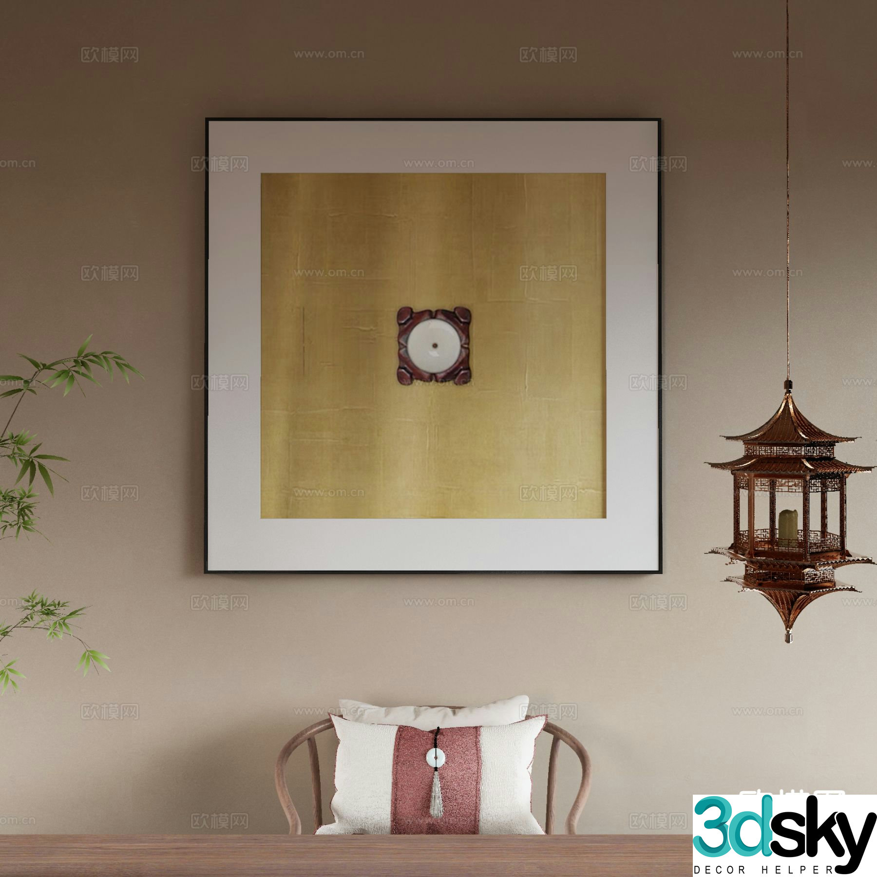 New Chinese style art painting texture painting decorative painting 3D model