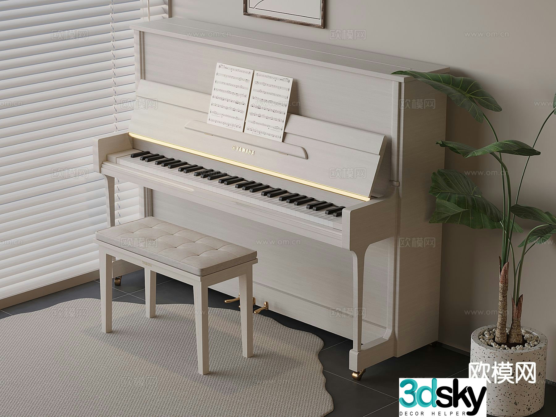 Yamaha lacquered piano sheet music bench 3d model