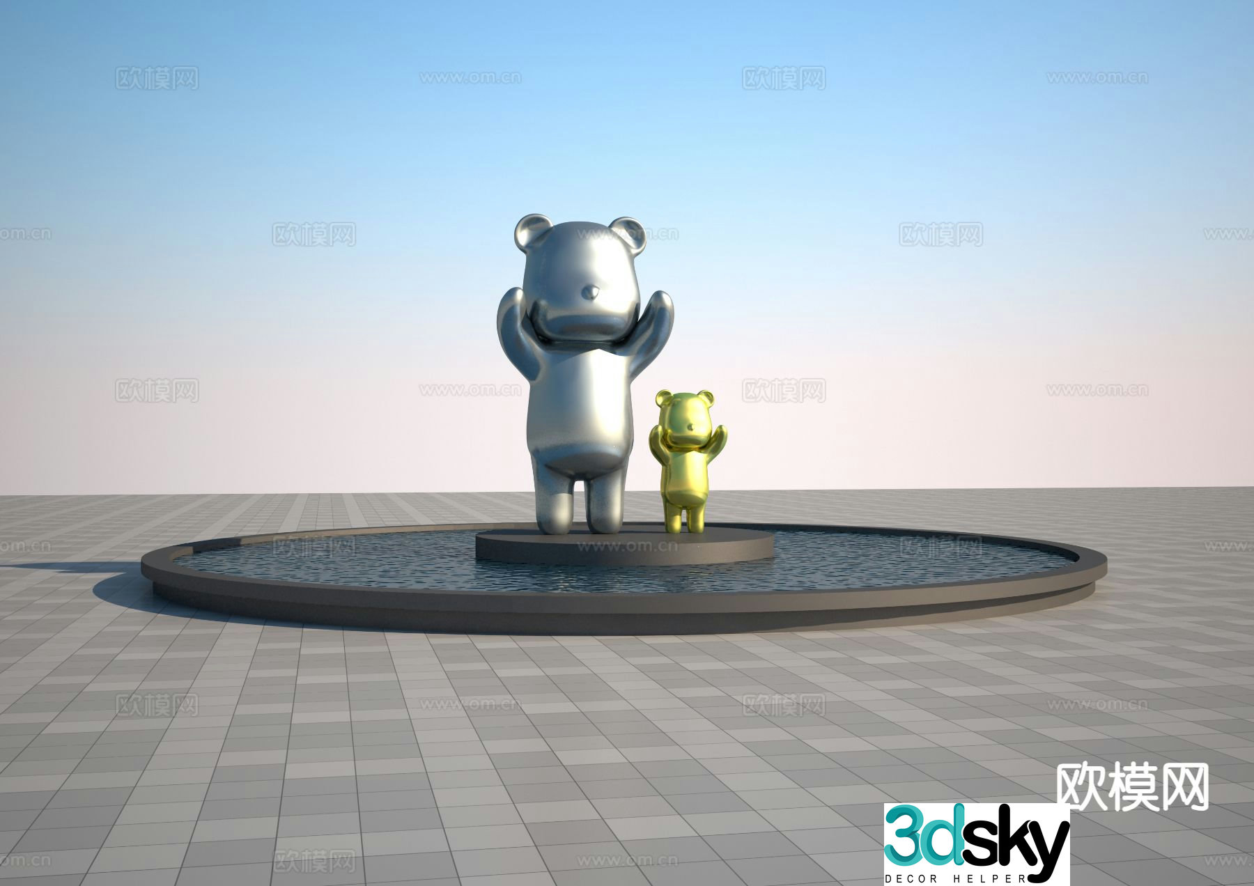 Modern big and small bear sculpture 3d model