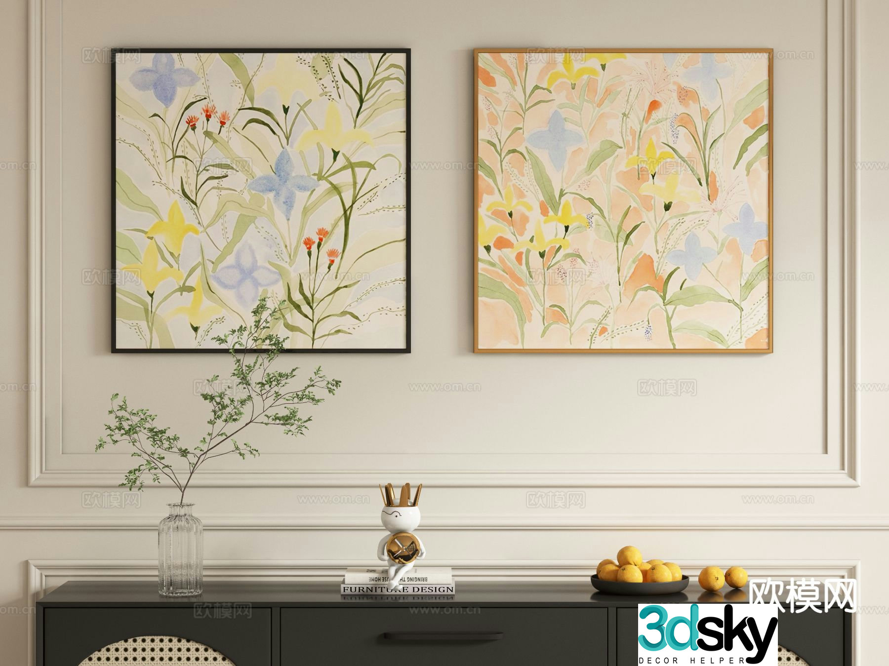 Decorative painting art painting flower hanging painting 3d model