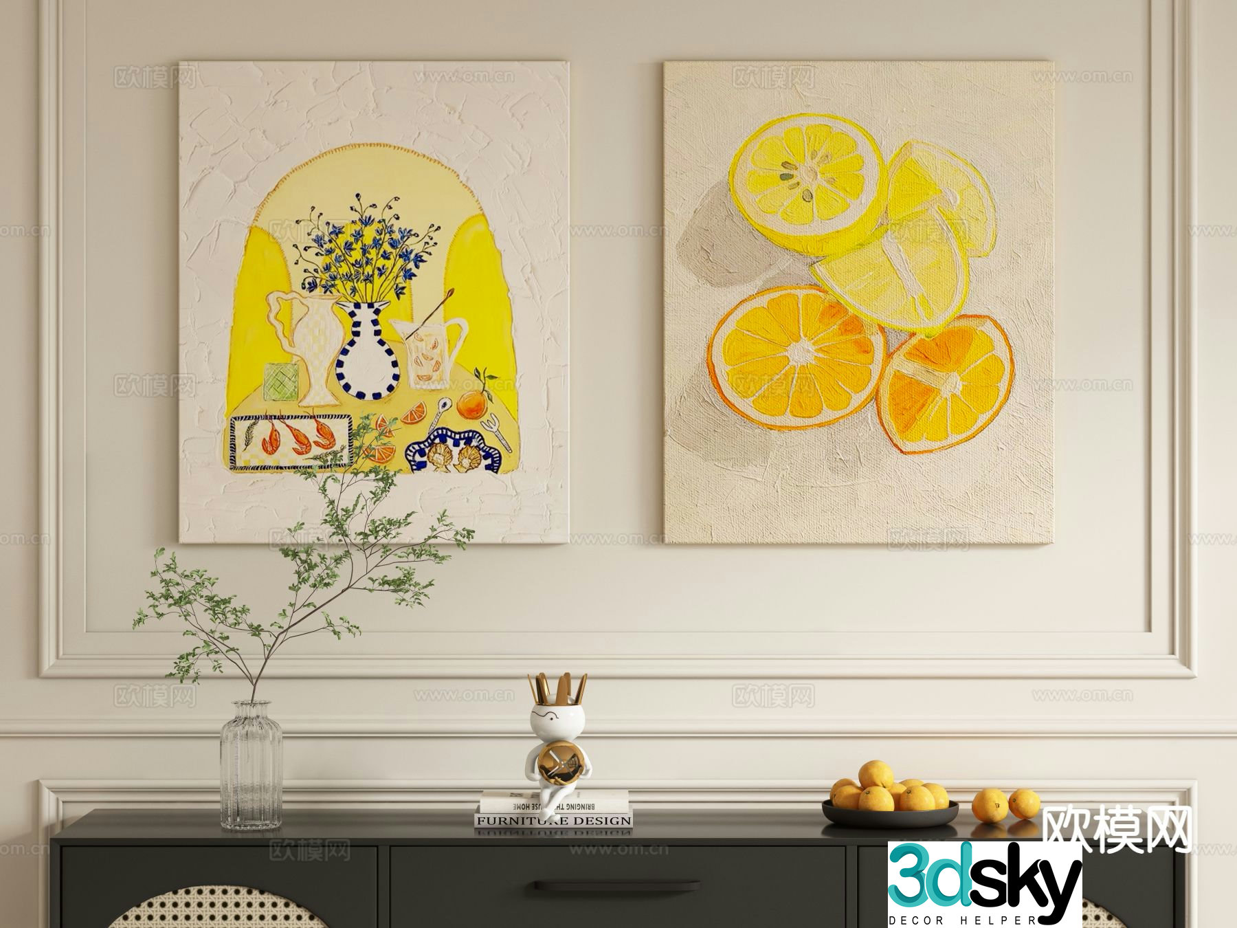 Cream style oil painting food decoration painting hanging painting 3D model