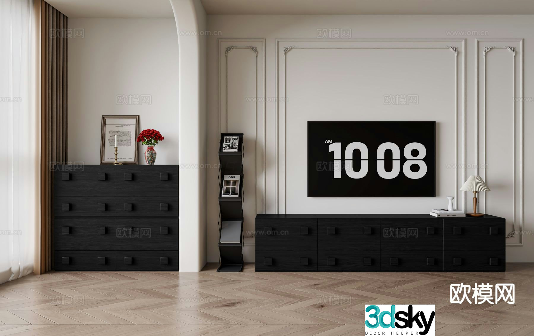 French retro TV cabinet drawer 3D model