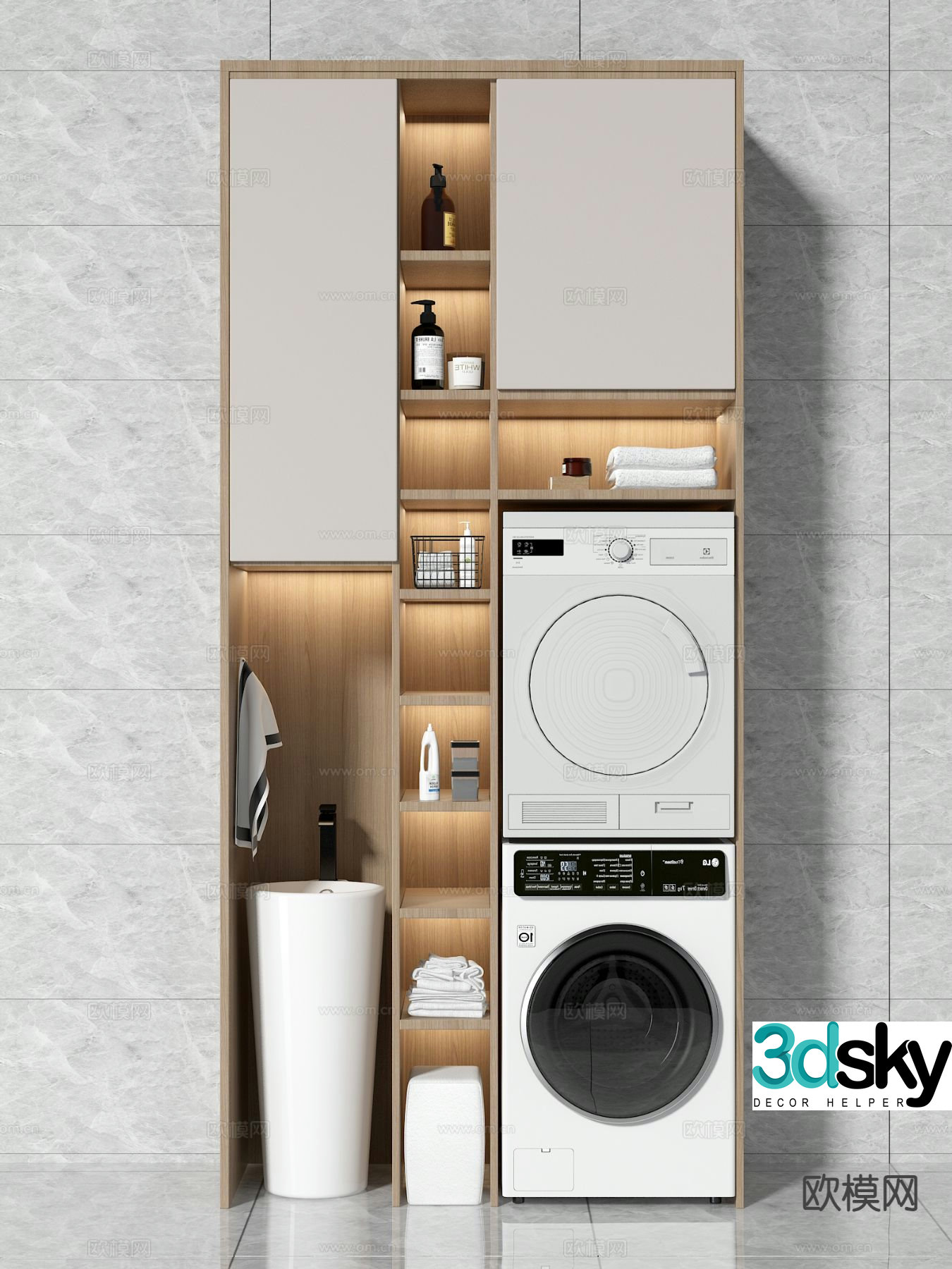 Modern balcony cabinet washing machine cabinet 3d model