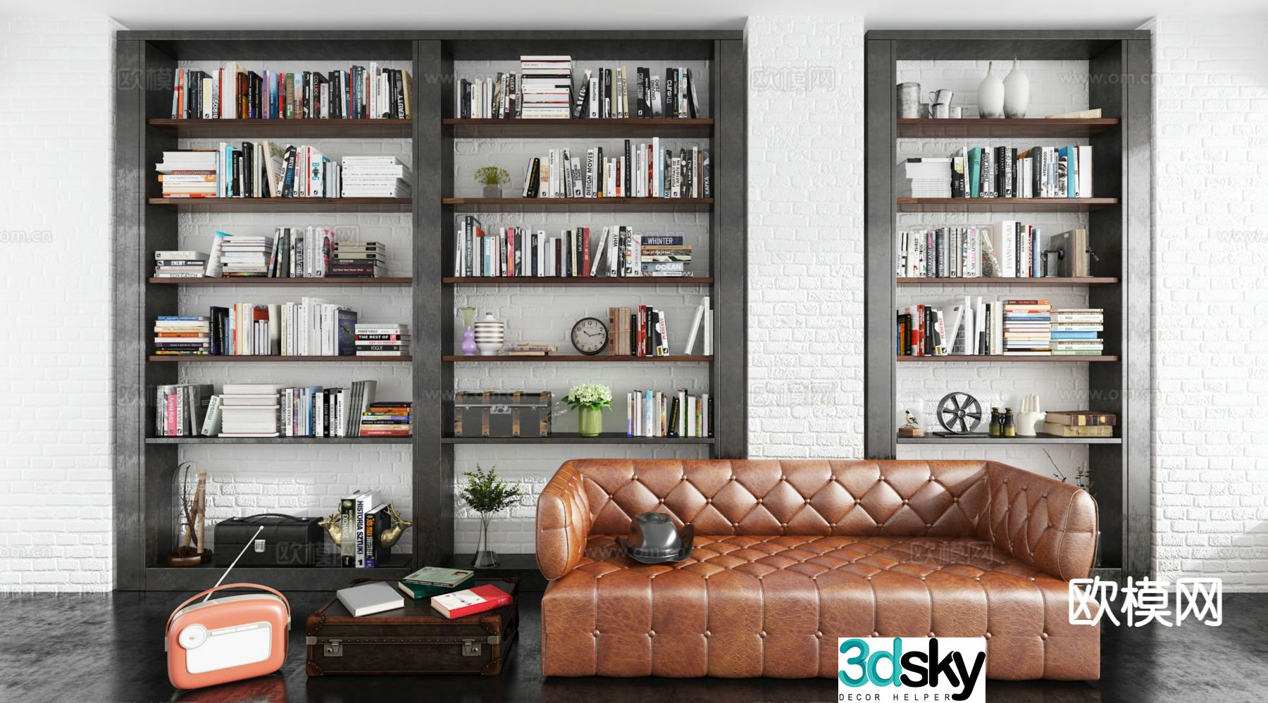Industrial style bookcase bookshelf 3d model