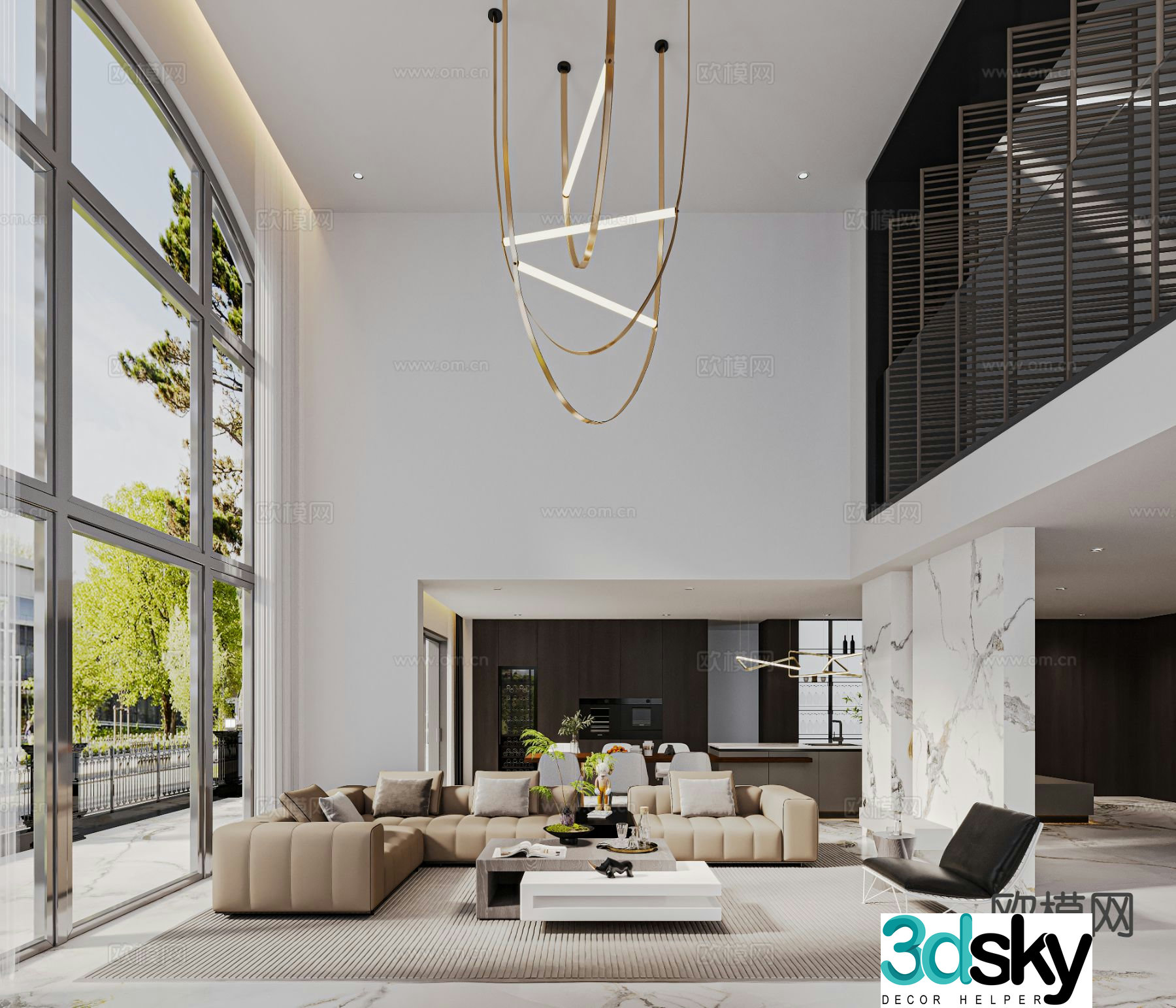 Modern villa living room villa lobby 3D model