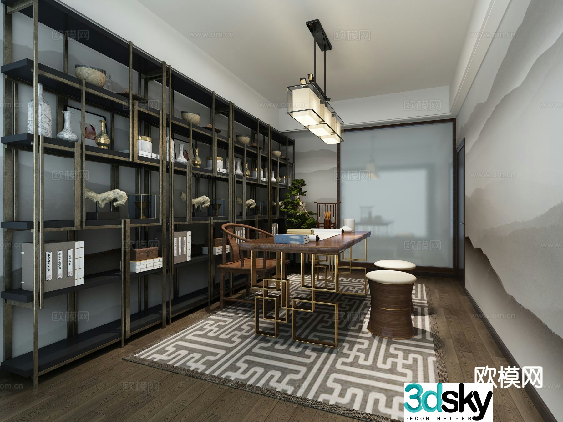 New Chinese style study 3D model