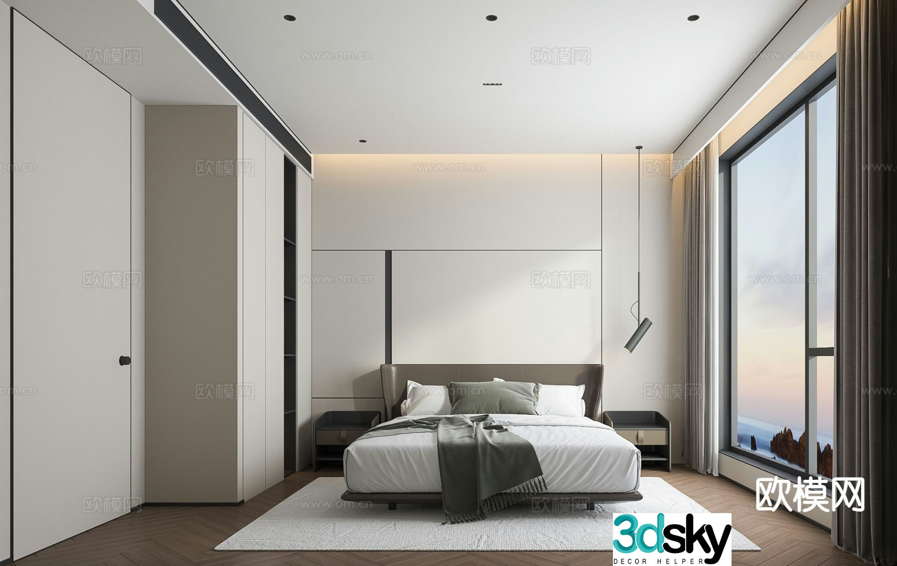 Italian minimalist bedroom master bedroom 3d model